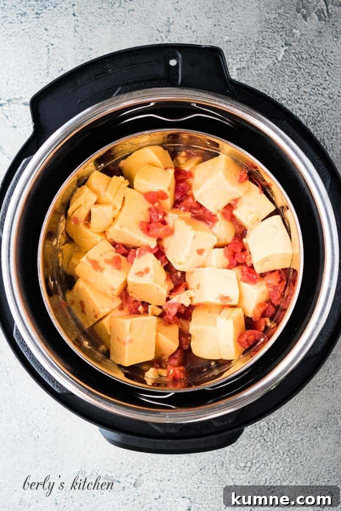 Creamy Instant Pot Cheese Dip Recipe You’ll Love 4 The metal bowl with ingredients, transferred to the pressure cooker.