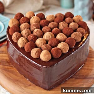 Truffle-Topped Heart Cake on a linen tablecloth