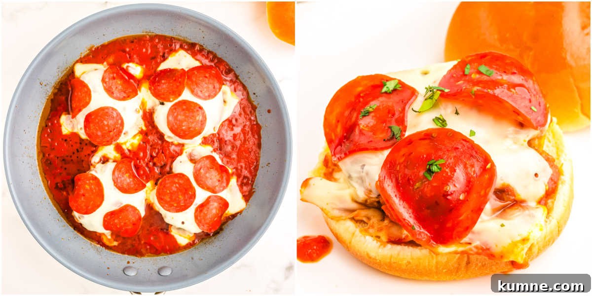 Pizza Burger Recipe: Juicy Cheeseburger with Pizza Flavor 7 The cheese melted on the burgers and then placed on toasted buns.
