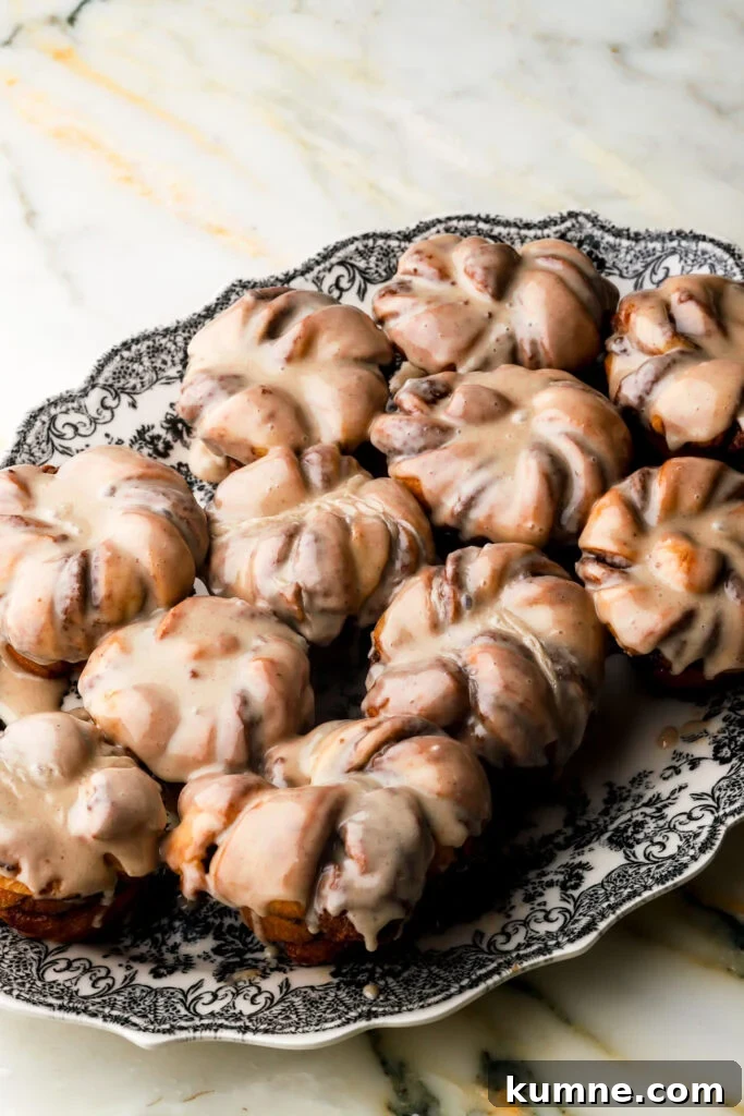 cinnamon knots dipped into glaze