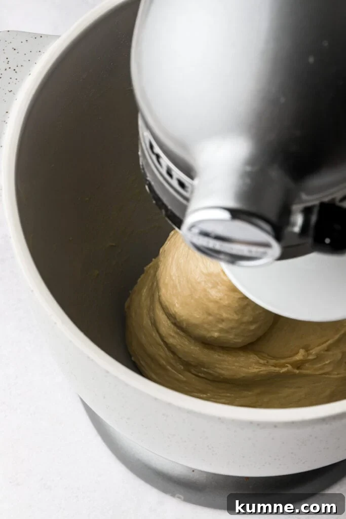 dough in a bowl kneading