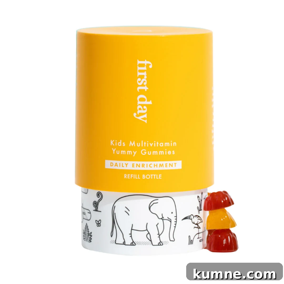 Organic Kids Vitamins: Top Picks Without Artificial Additives 7 a refill bottle of First Day Kids Multivitamin Yummy Gummies