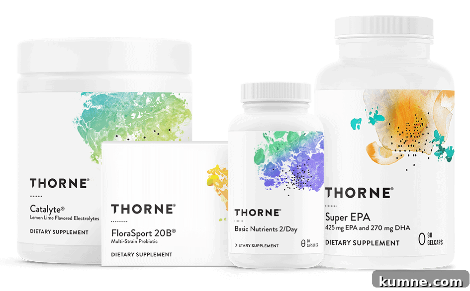 Organic Kids Vitamins: Top Picks Without Artificial Additives 10 a picture of Thorne dietary supplements (Catalyte, FloraSport 20B, Basic Nutrients, Super EPA)