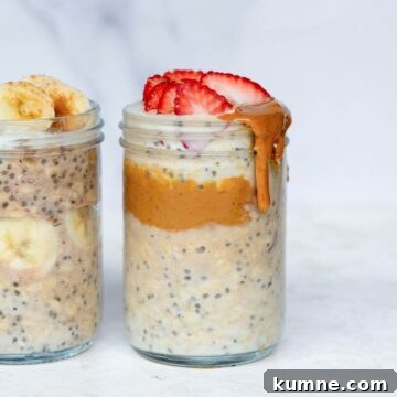 Creamy high-protein overnight oats made with protein powder and greek yogurt.