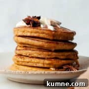 Super fluffy, healthy pumpkin protein blender pancakes.