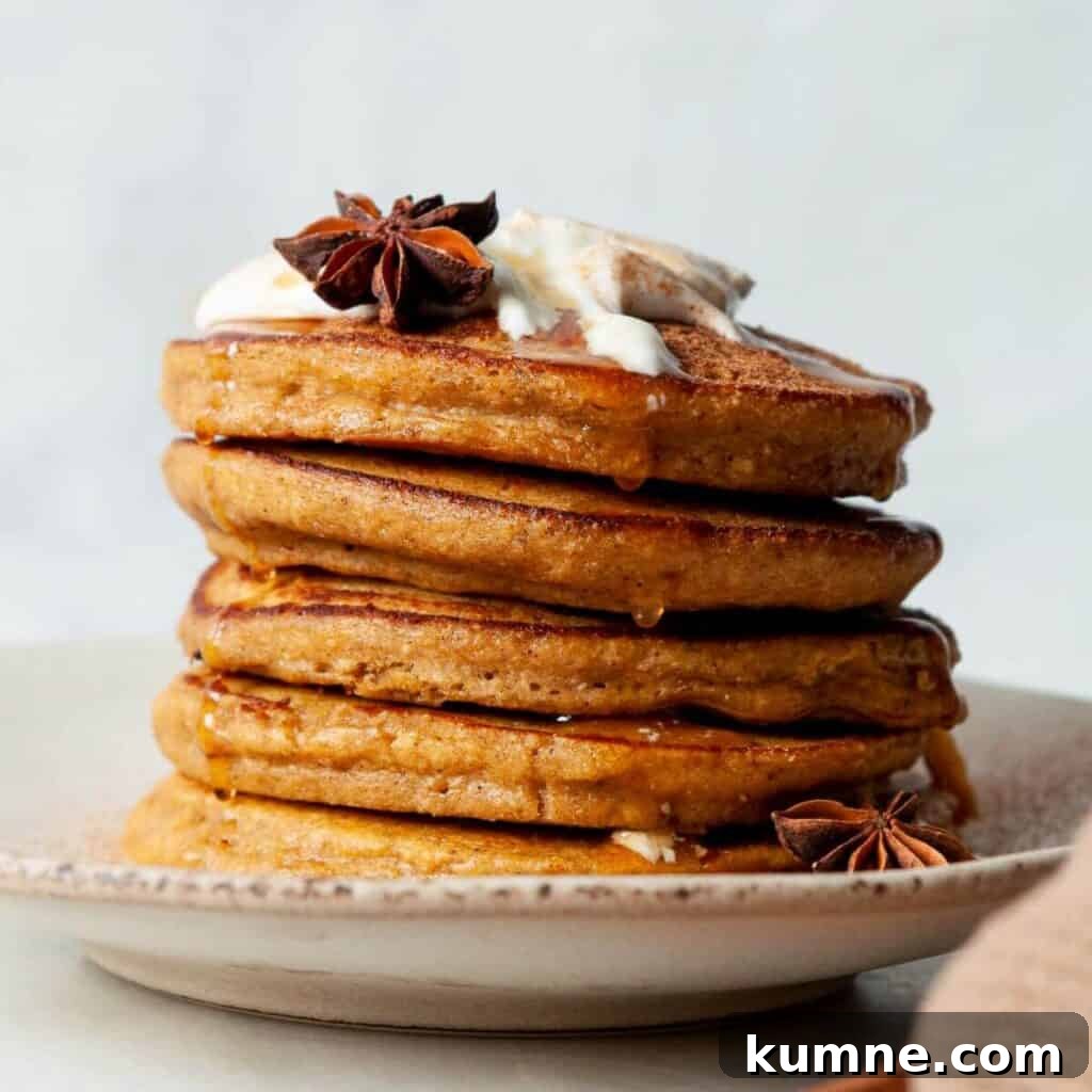 Super fluffy, healthy pumpkin protein blender pancakes.