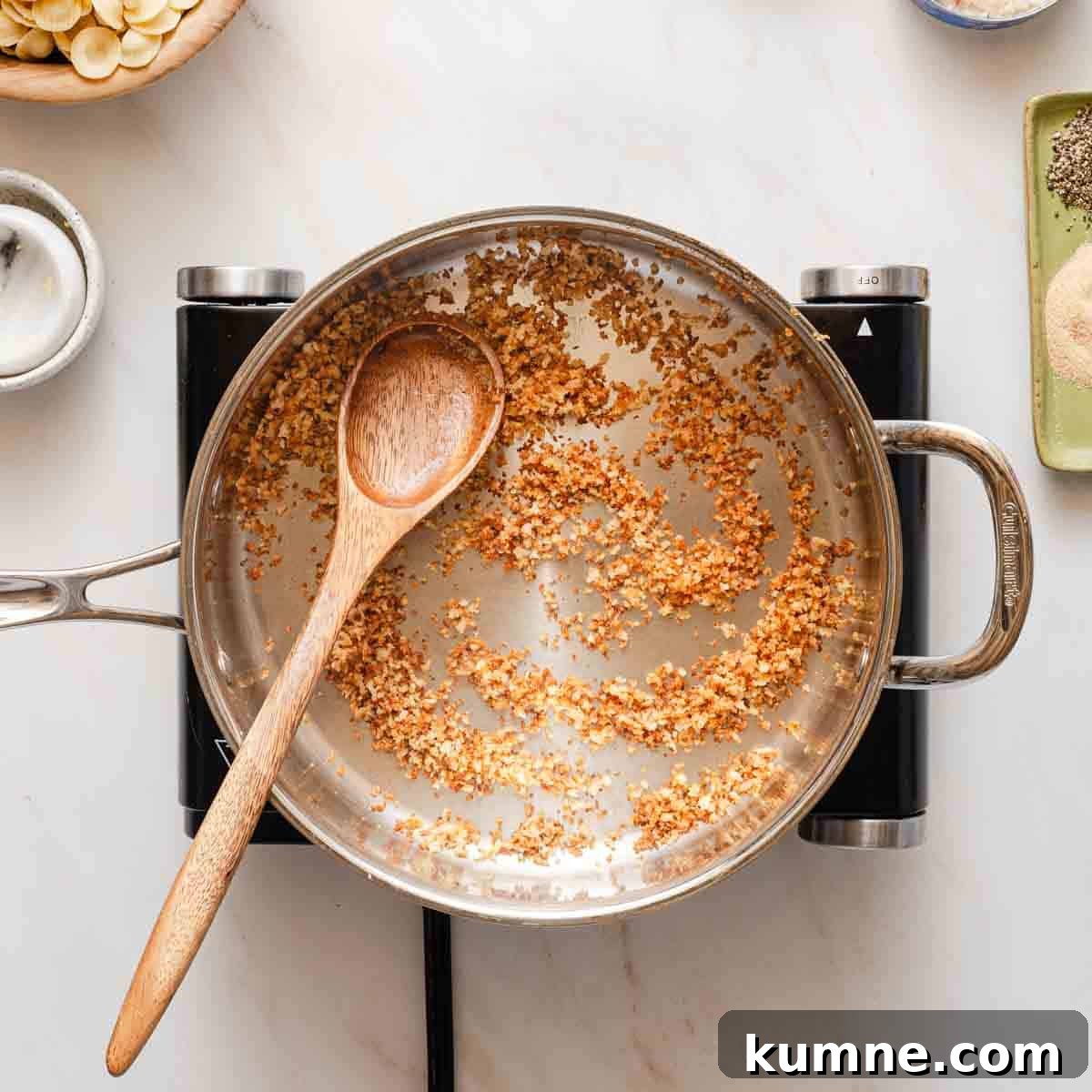 One-Pot Stovetop Tuna Casserole Recipe 4 toasted panko breadcrumbs in a shallow pan.