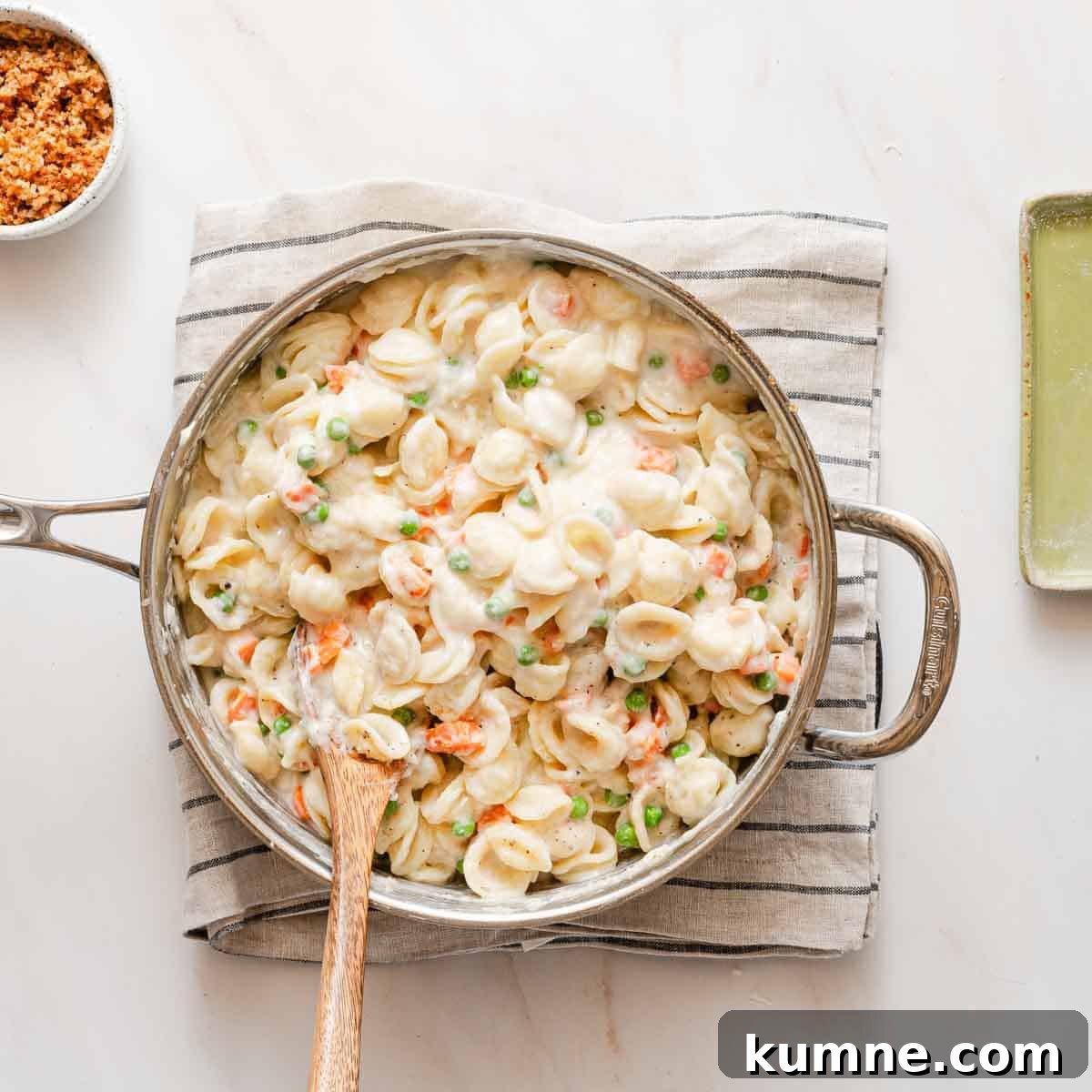 One-Pot Stovetop Tuna Casserole Recipe 8 tuna casserole in pot before tuna is added.