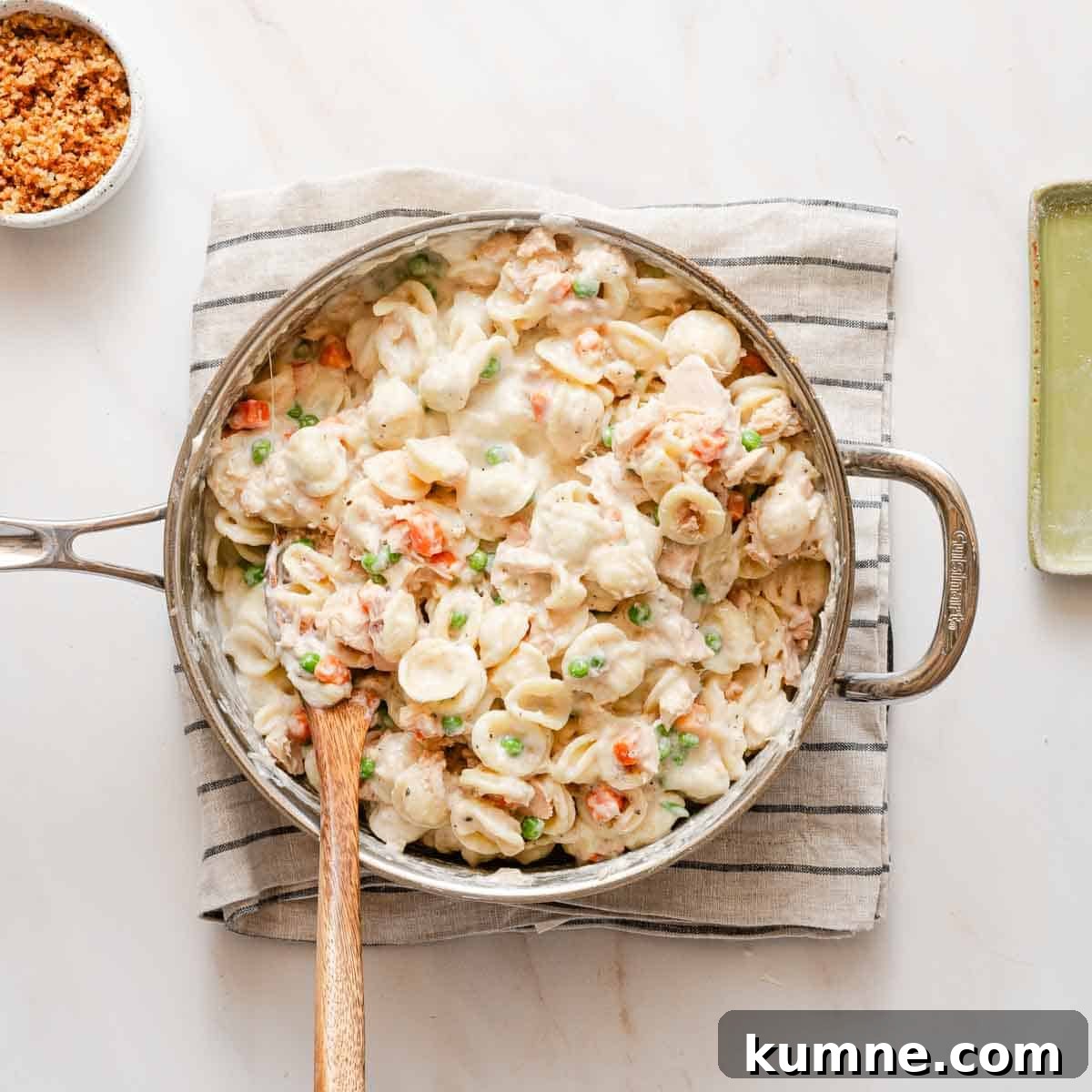 One-Pot Stovetop Tuna Casserole Recipe 10 casserole in pot before breadcrumbs are added.