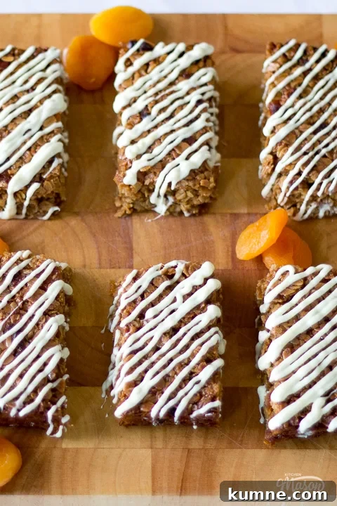 Chewy Apricot and White Chocolate Flapjack Recipe for Snacktime 4 Apricot and white chocolate flapjacks on a chopping board