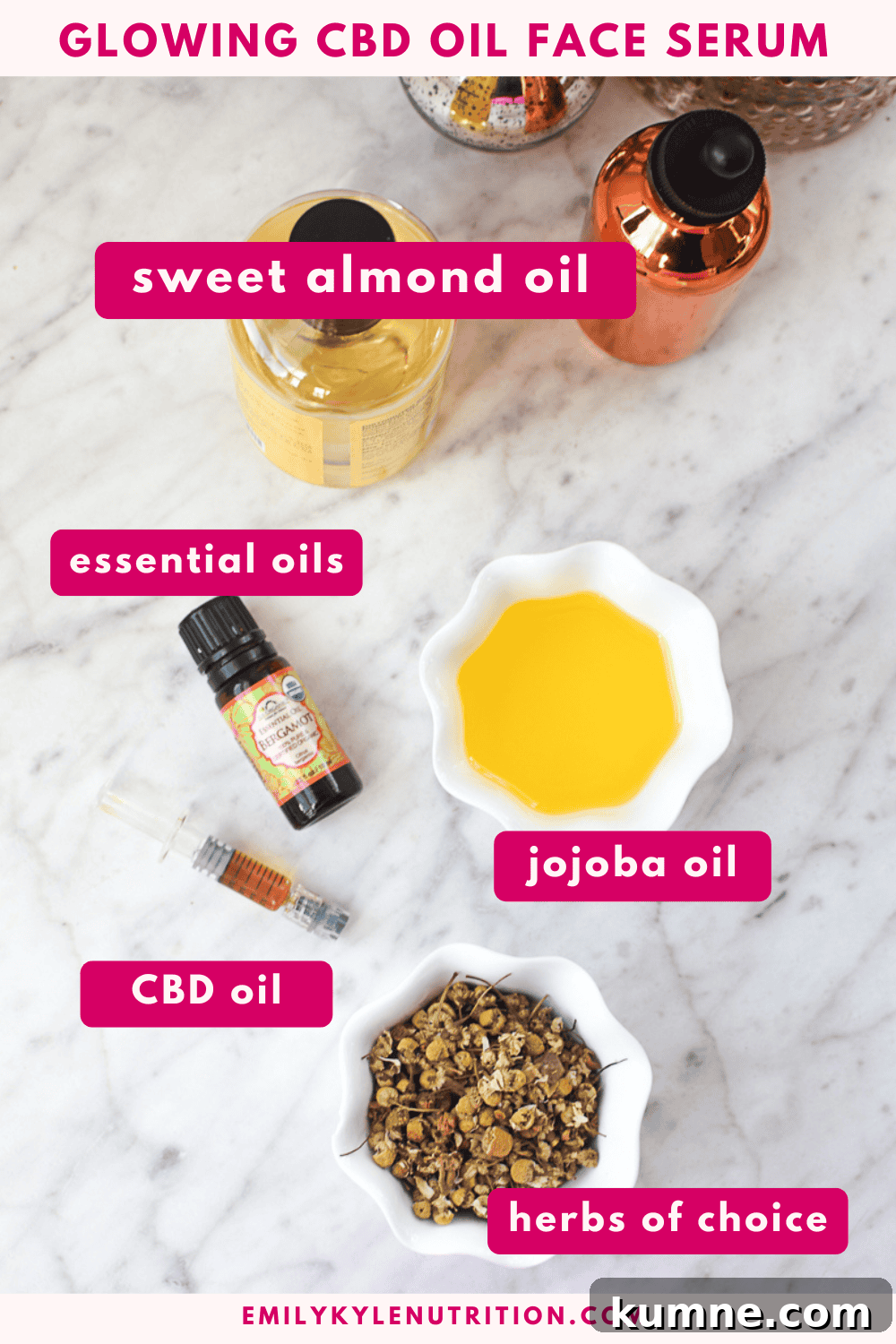 CBD face serum with essential oils and herbs of choice.