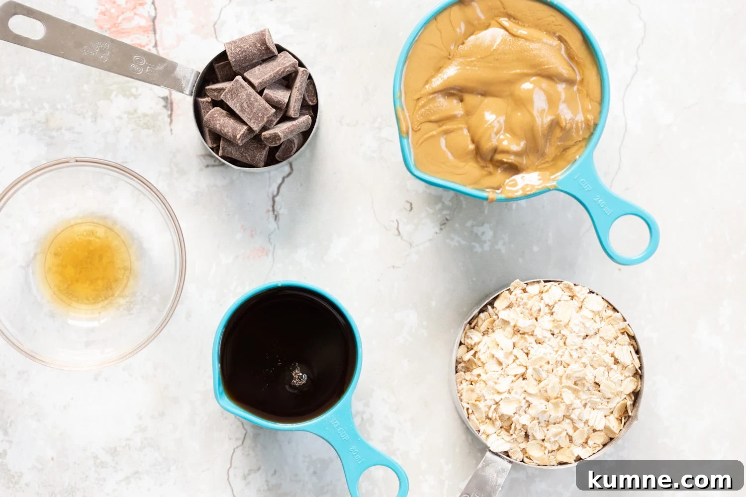 Ingredients for our Sunbutter Granola Bars in bowls and measuring cups