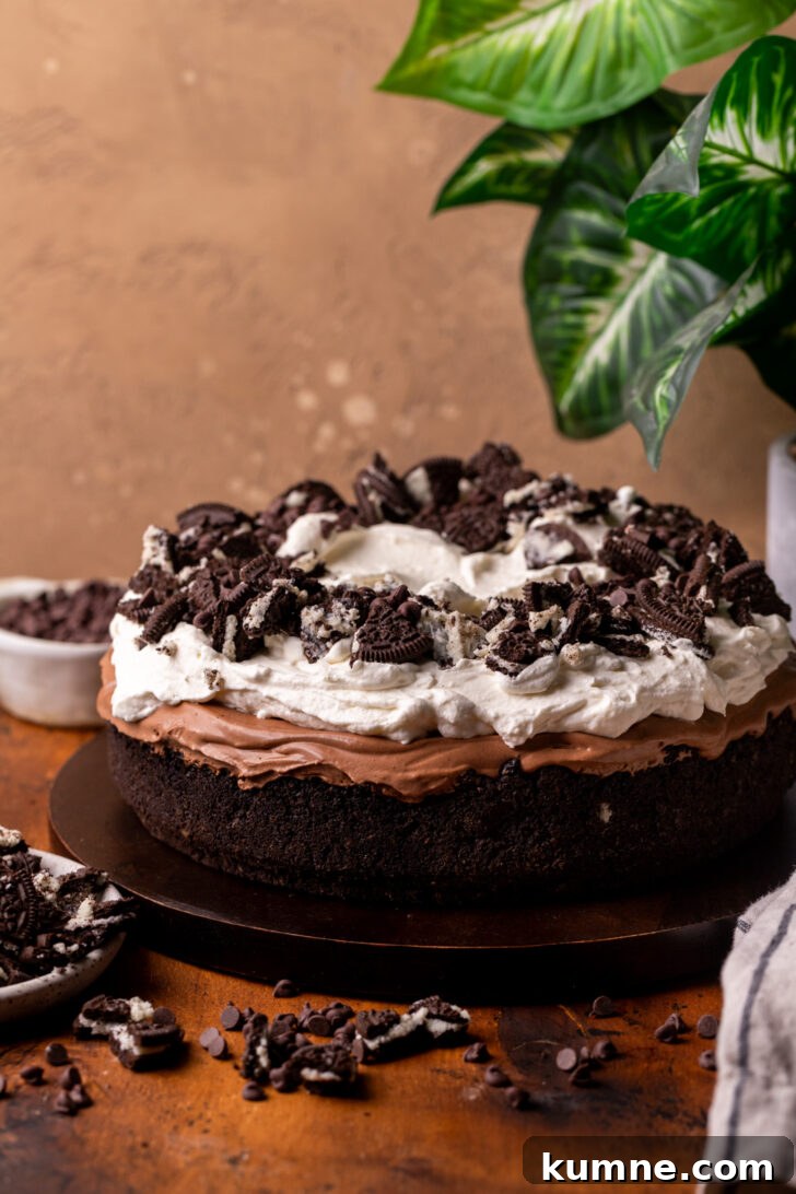 Decadent Mississippi Mud Pie Recipe — Classic Chocolate Dessert 8 Decorated pie on a wood board.