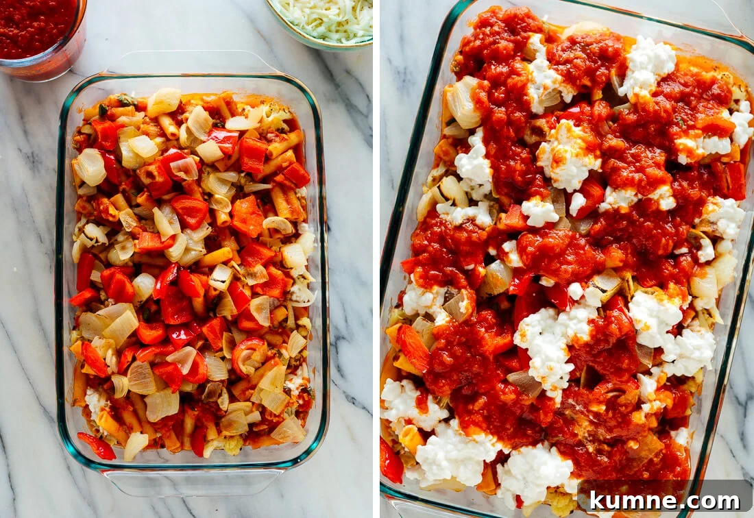 Roasted Vegetable Baked Ziti Recipe: Cheesy, Oven-Baked Pasta 7 baked ziti assembly