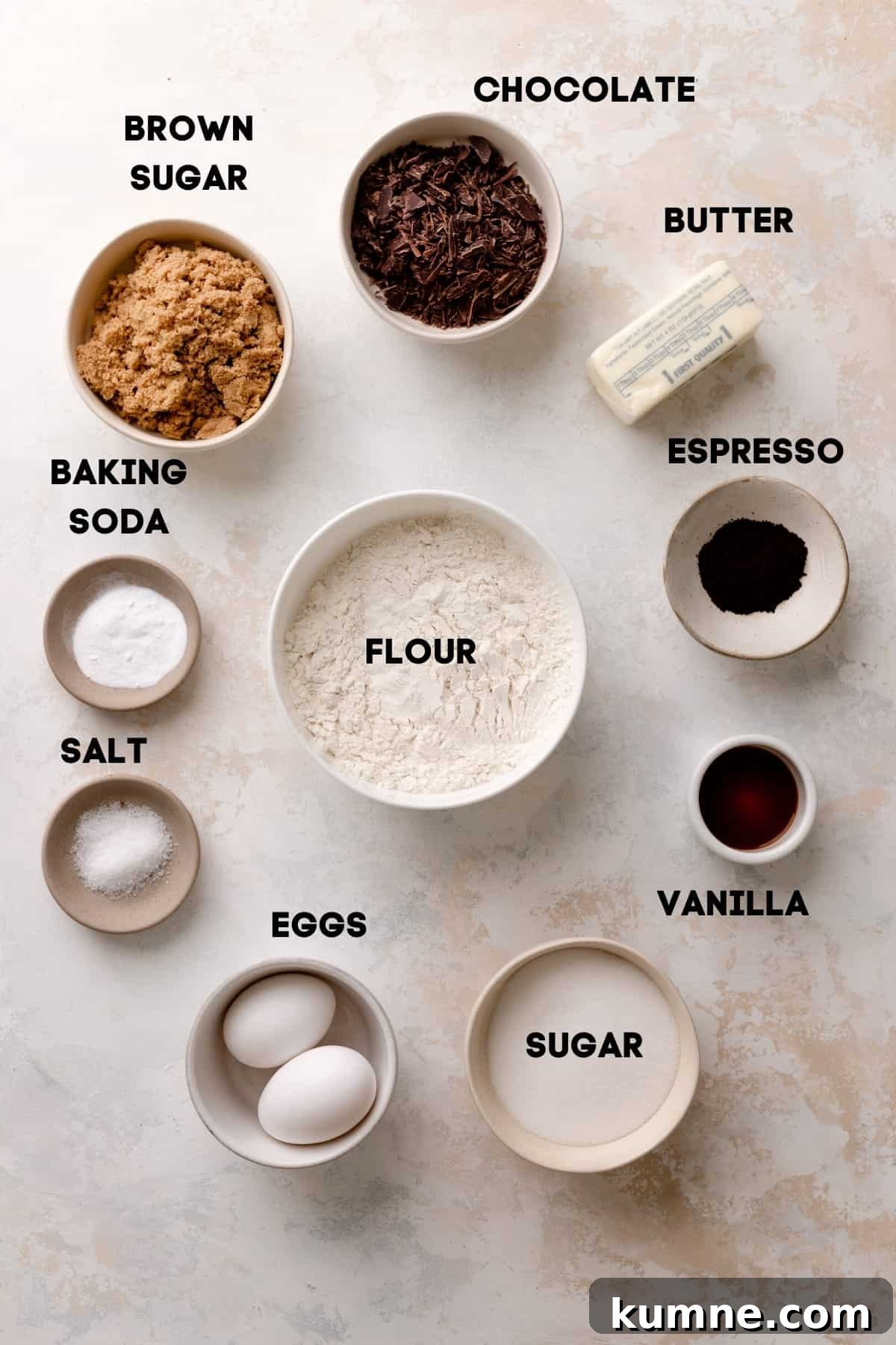 Espresso Chocolate Chip Cookies Recipe — Rich Coffee Cookie Delight 3 ingredients needed to make espresso chocolate chip cookies.