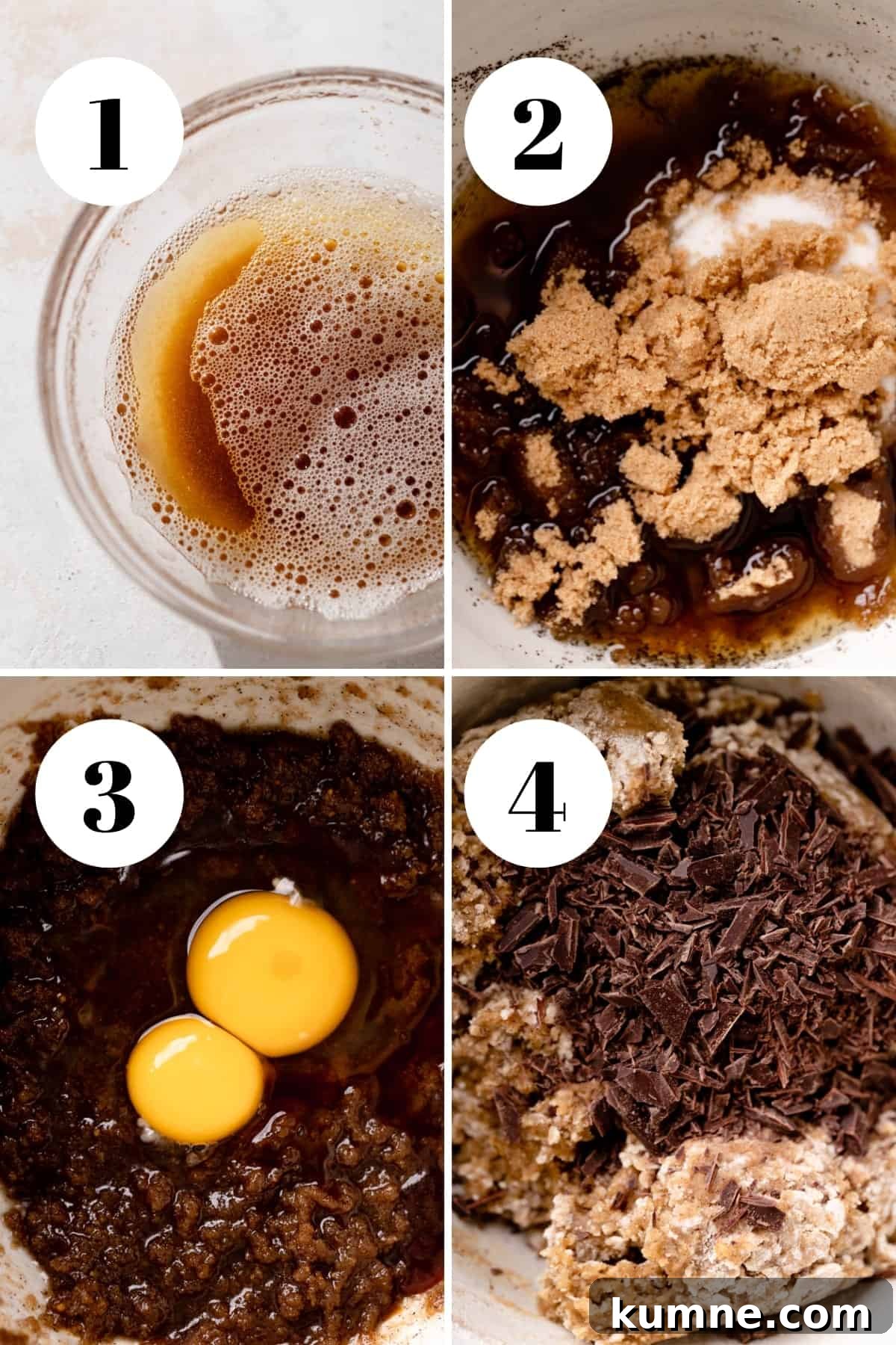 Espresso Chocolate Chip Cookies Recipe — Rich Coffee Cookie Delight 4 a process collage of the steps for making espresso cookies.