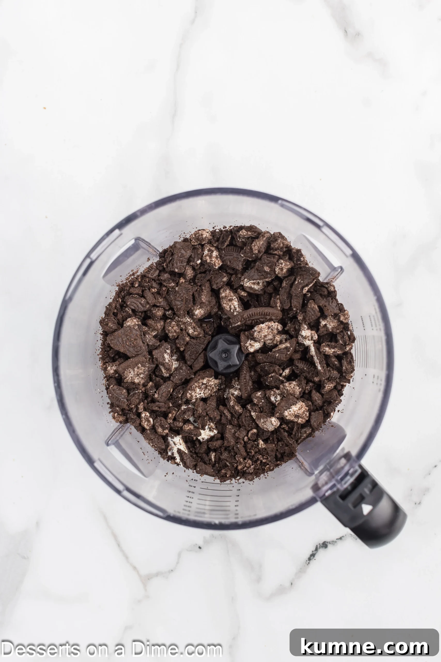 Oreo Cookies in a food processor.