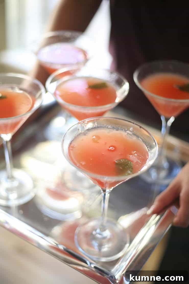 Serve a little bit of delicious sparkle with this grown-up version of my refreshing Agua de Sandia – made with a splash of coconut rum and club soda. Sandiatini