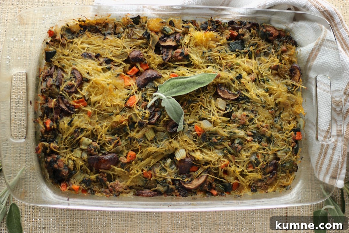 Egg-Free Breakfast Casserole (AIP, Paleo) - Spaghetti squash makes an amazing substitute for eggs in this creamy, healthy breakfast casserole! | fedandfulfilled.com