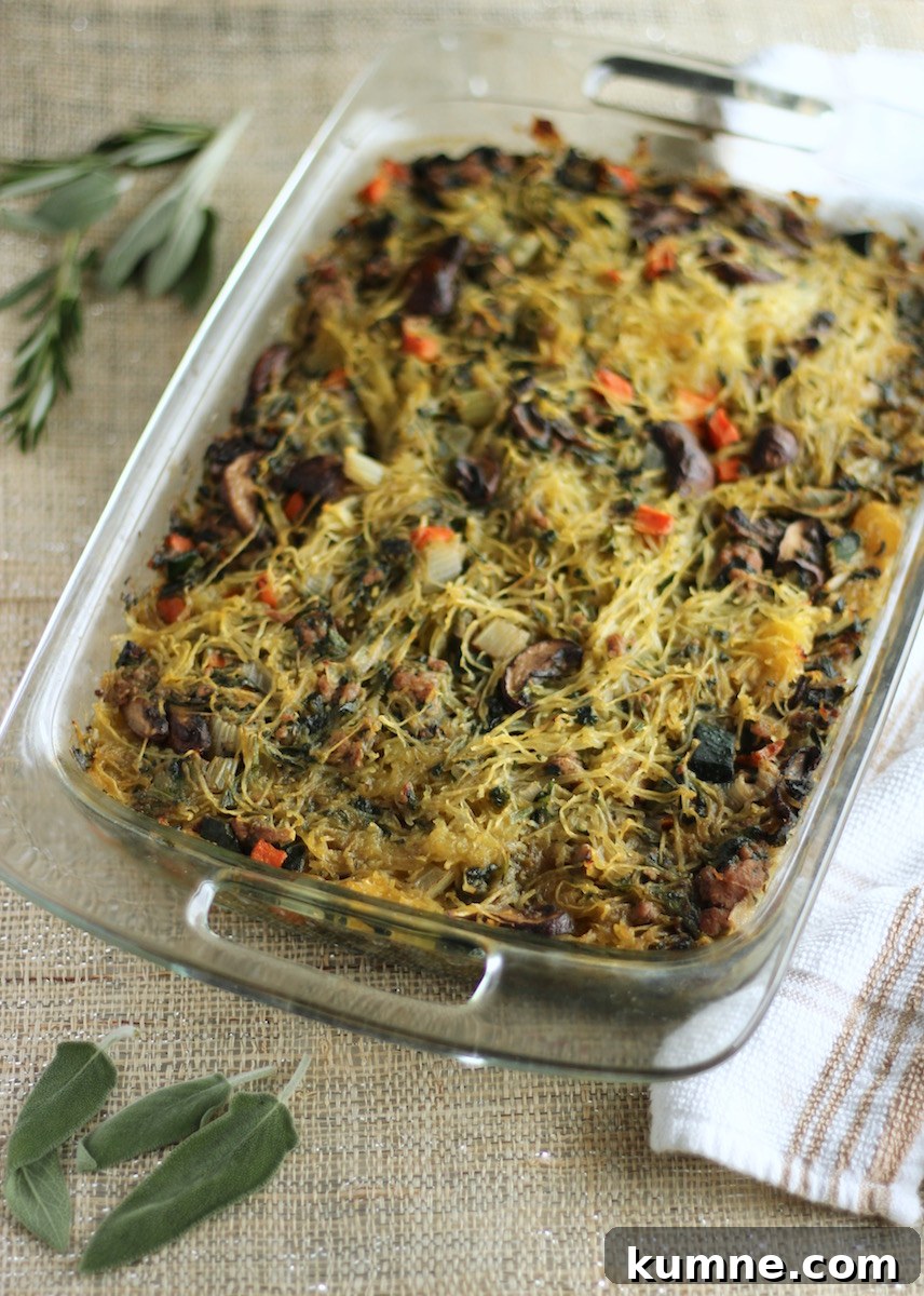 Egg-Free Breakfast Casserole (AIP, Paleo) - a delicious and healthy egg-free breakfast alternative that is filled with veggies, pork, and spaghetti squash! So good! | fedandfulfilled.com
