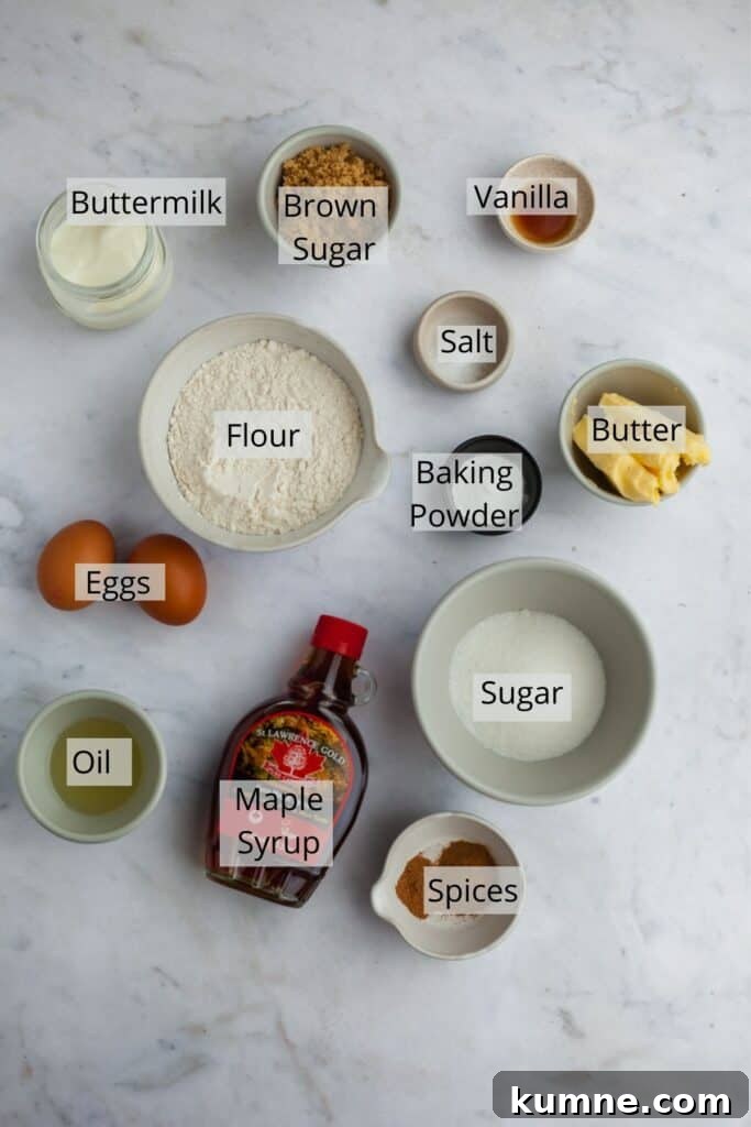 Maple Cupcakes Recipe with Brown Butter Frosting 3 ingredients needed for maple cupcakes in a variety of small bowls