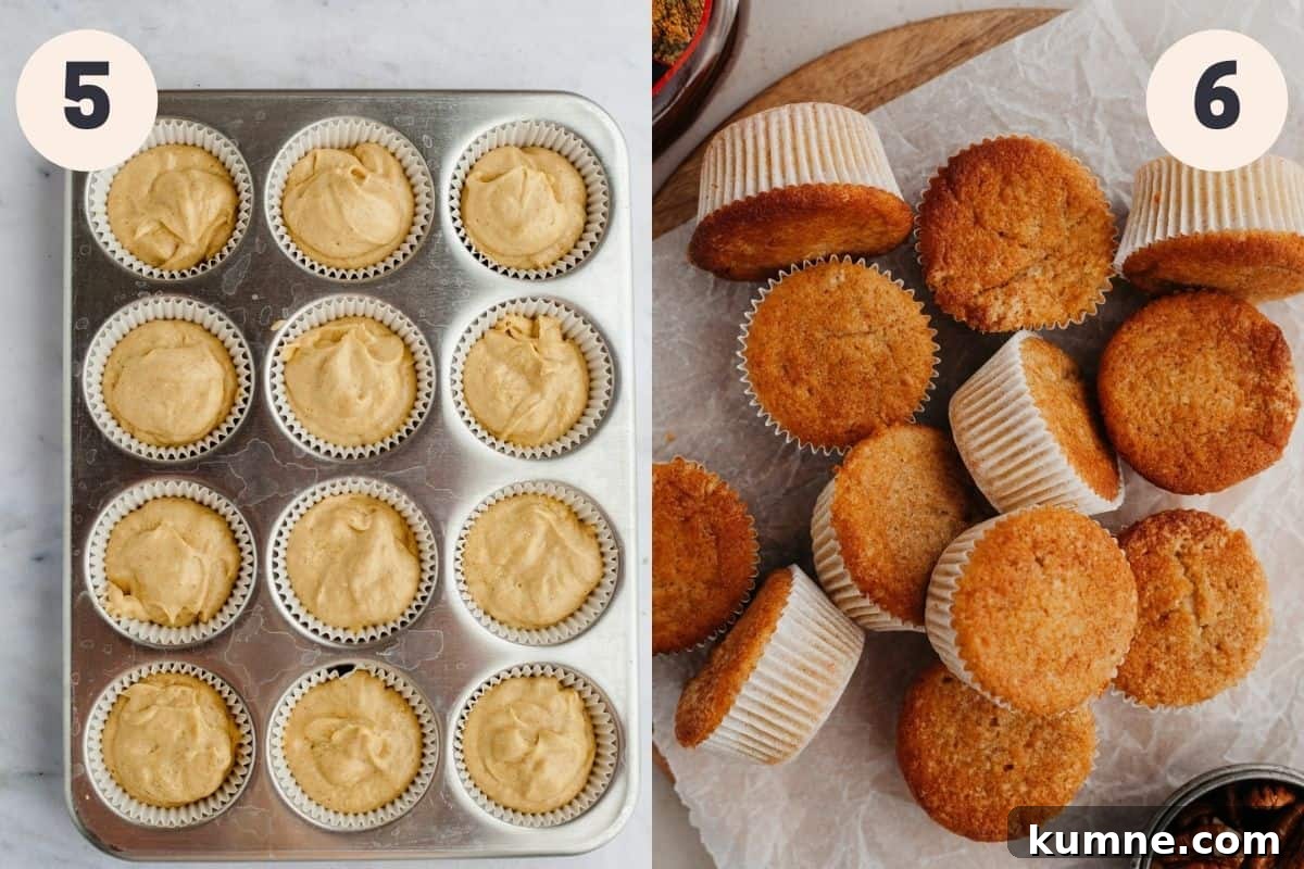 Maple Cupcakes Recipe with Brown Butter Frosting 7 2 images - first shows unbaked cupcakes, second shows baked cupcakes on parchment paper