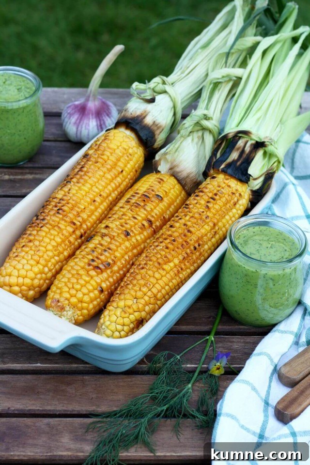 Grilled Corn on the Cob with Creamy Avocado and Dill Dressing 5 Perfectly Grilled Corn on the Cob is very juicy and pairs so well with creamy vegan avocado dill dressing. Easy and impressive recipe for your summer barbecue!