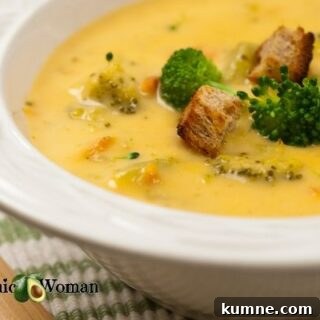 Keto Panera Broccoli Cheese Soup in white bowl