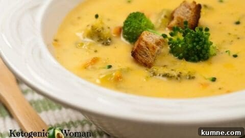 Keto Panera Broccoli Cheese Soup in white bowl
