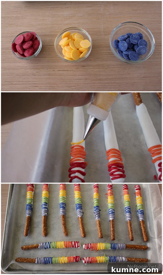 Chocolate-Covered Rainbow Pretzel Rods Recipe for Parties 4 Step 2 | NoBiggie.net