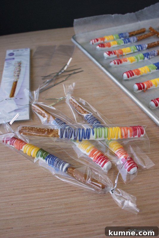Chocolate-Covered Rainbow Pretzel Rods Recipe for Parties 5 Easy Chocolate Covered Rainbow Pretzel Rods | NoBiggie.net