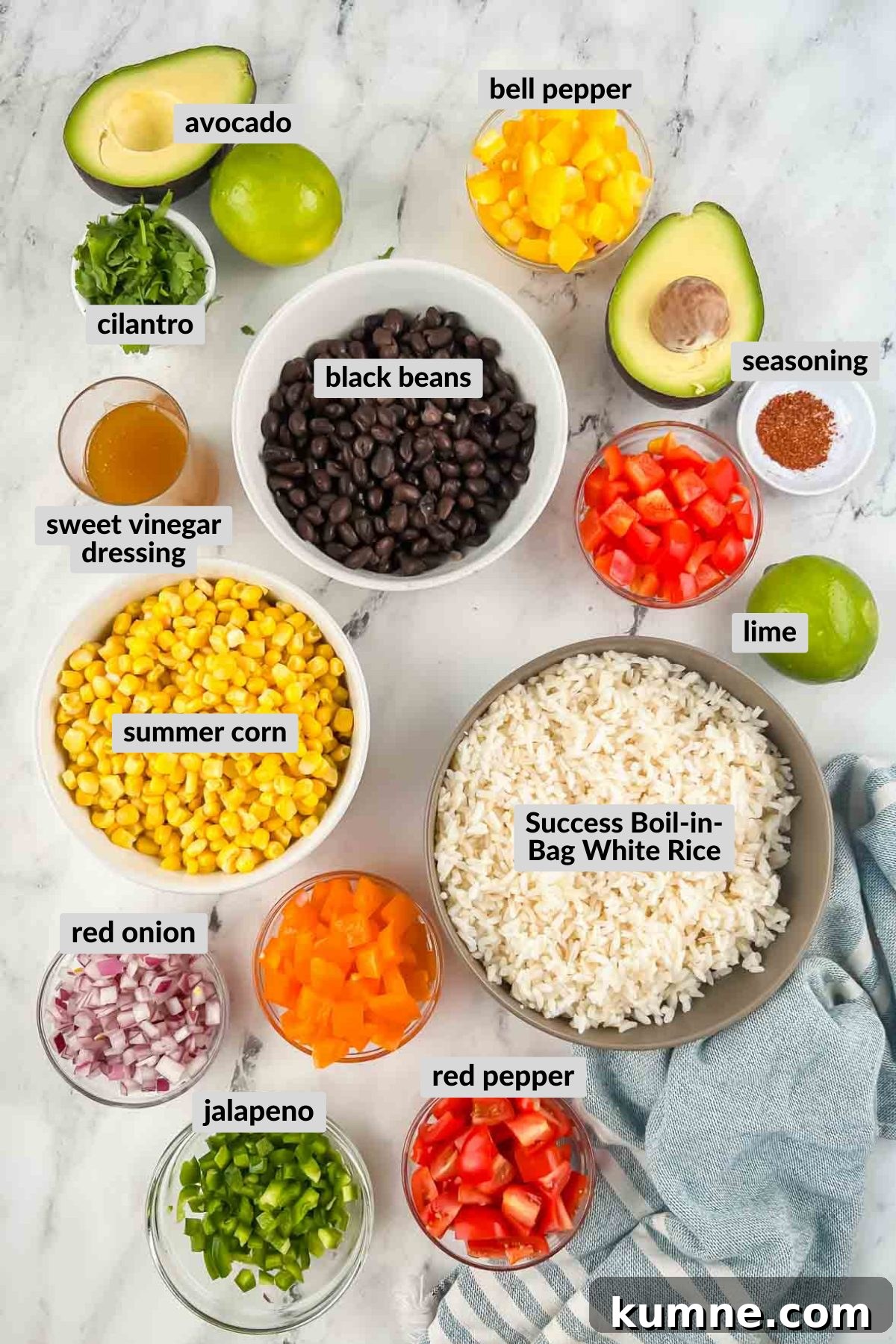 Festive Mexican-Style Fiesta Rice Recipe 3 ingredients for fiesta rice in individual bowls.
