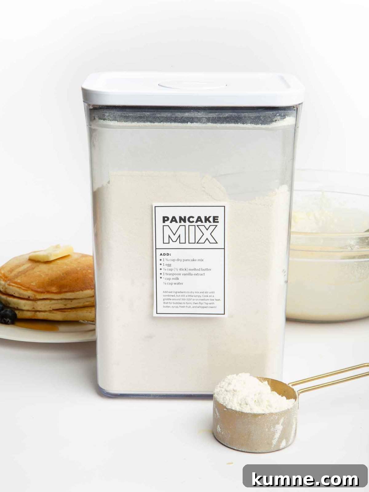 Make-Ahead Pancake Mix Recipe for Fluffy Homemade Pancakes 7 container of homemade pancake mix
