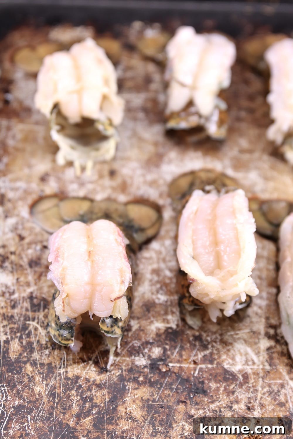 Garlic Butter Lobster Tails Recipe — Succulent Oven-Baked Lobster 5 Butterflied lobster tails on a baking sheet