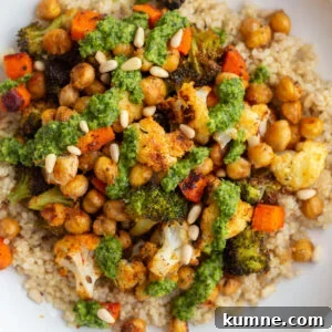 roasted veggies covered in chimichurri sauce
