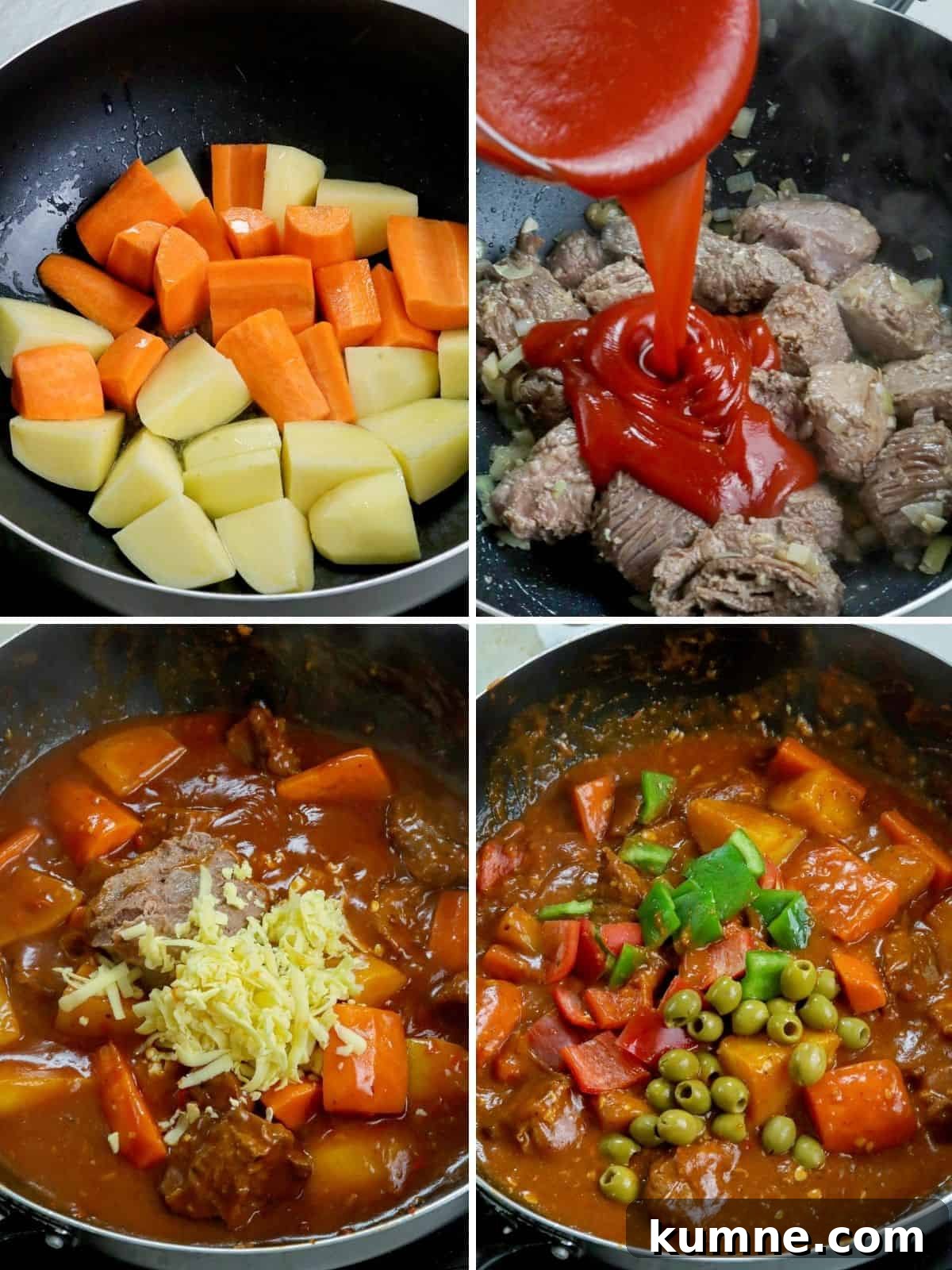 cooking beef caldereta in a pan