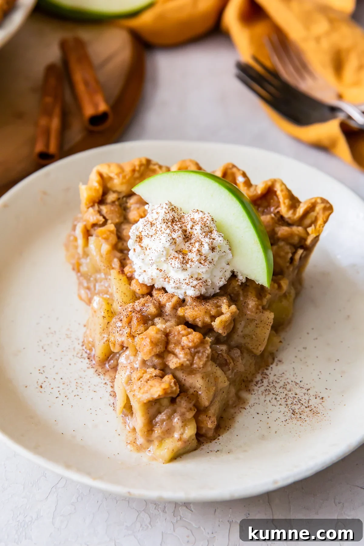 Authentic Dutch Apple Pie Recipe: Classic Ouderwets Appeltaart Guide 2 Piece of dutch apple pie with streusel crumb topping, garnished with cream and a green apple slice.