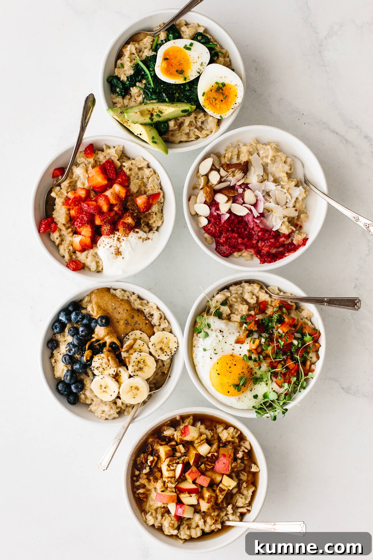 Bowls of oatmeal on a table.