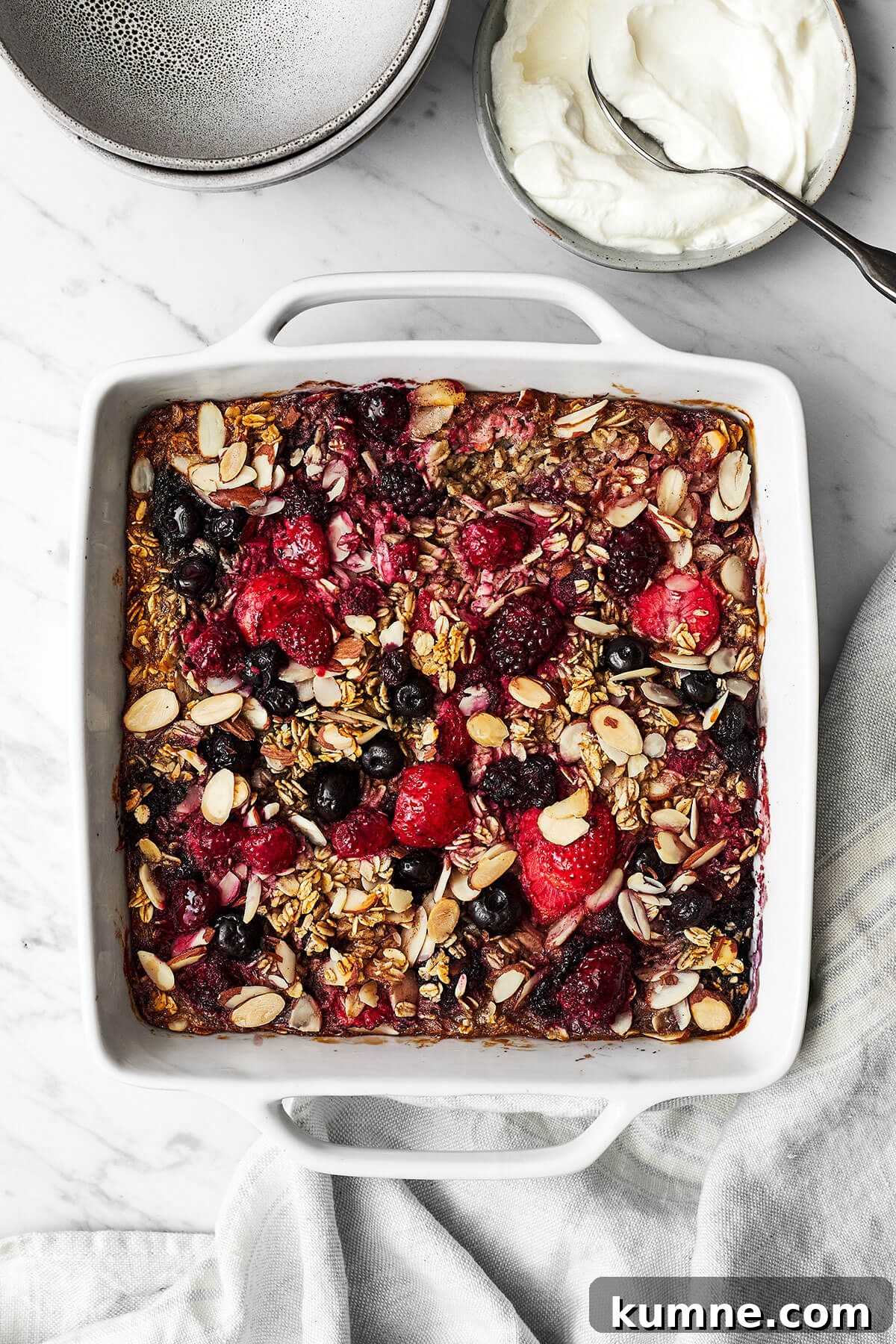 Berry baked oatmeal in a baking dish