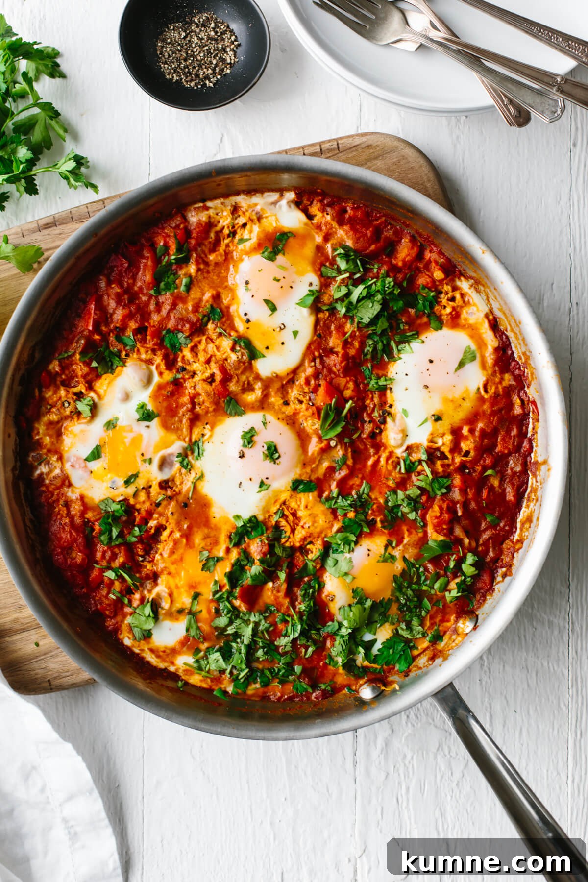 Shakshuka in a saute pan.
