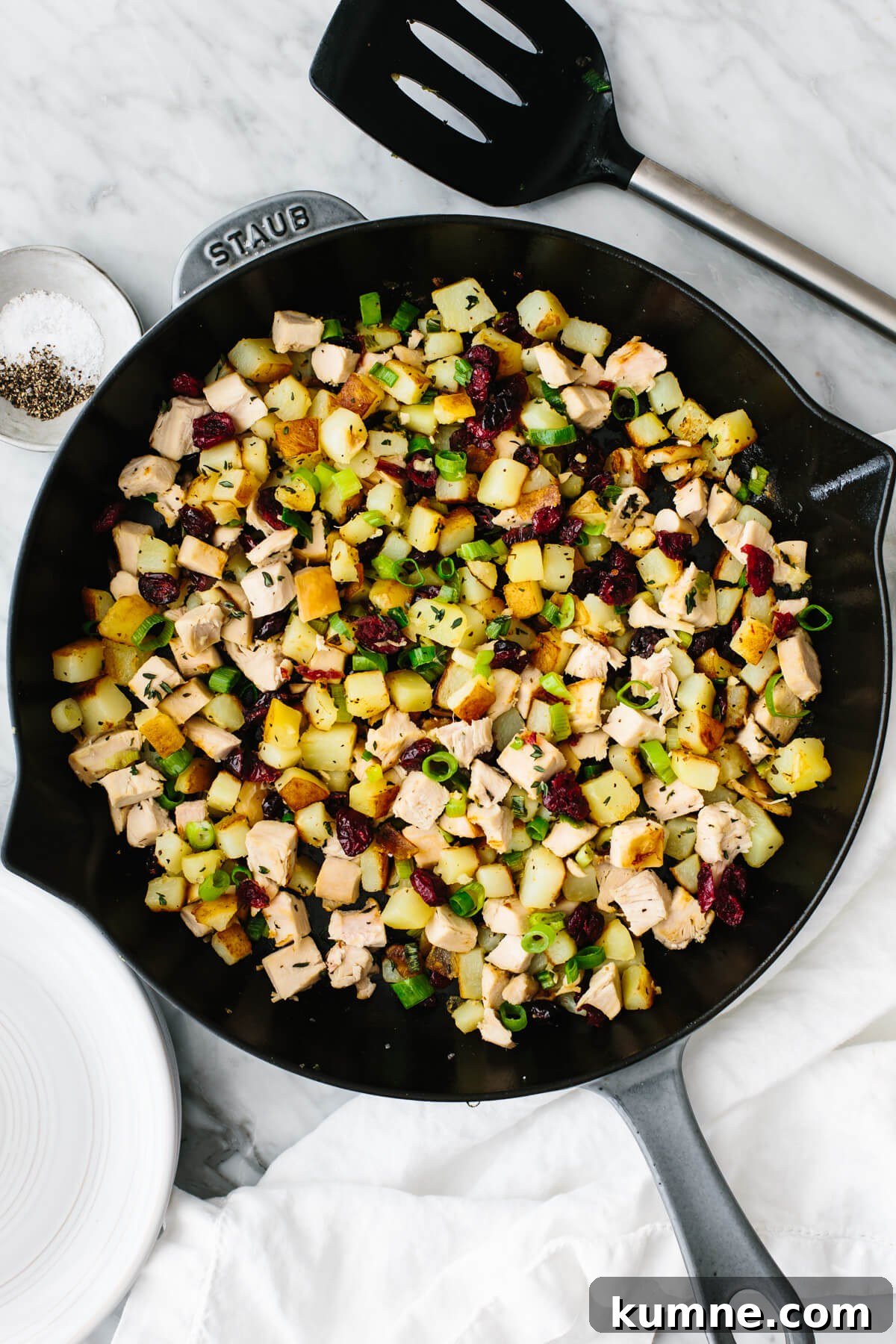 Turkey cranberry hash in a pan.