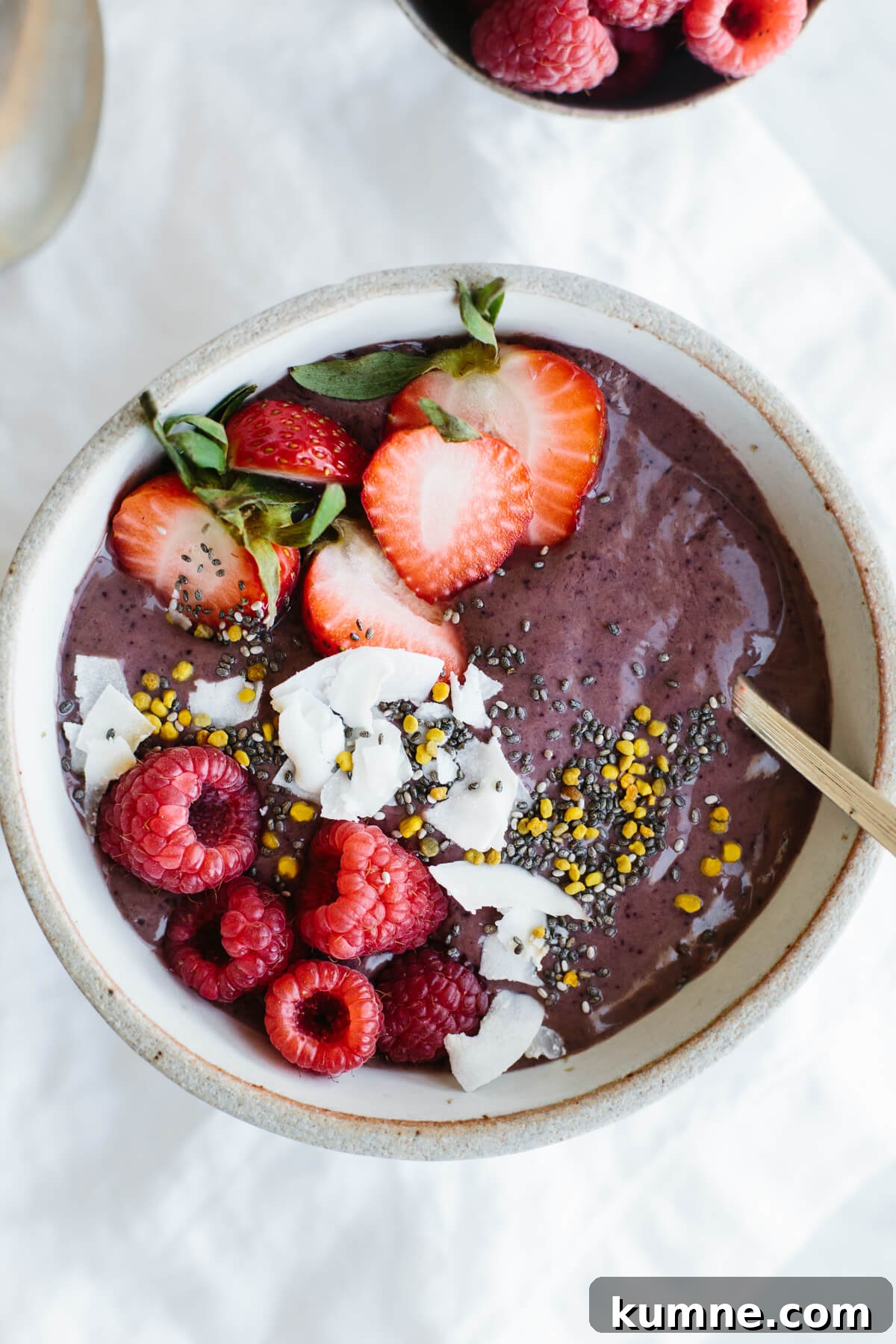Homemade acai bowl with a spoon
