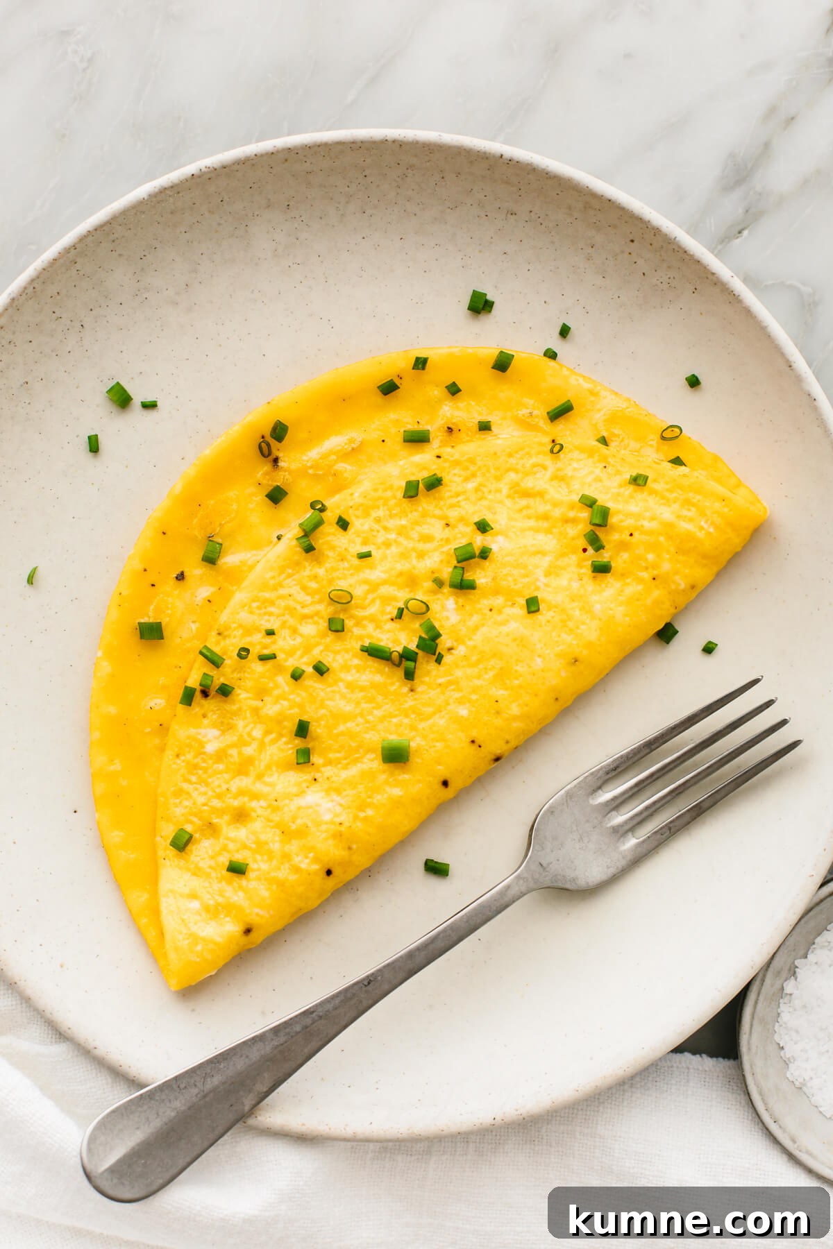 A plate with an omelette and a fork
