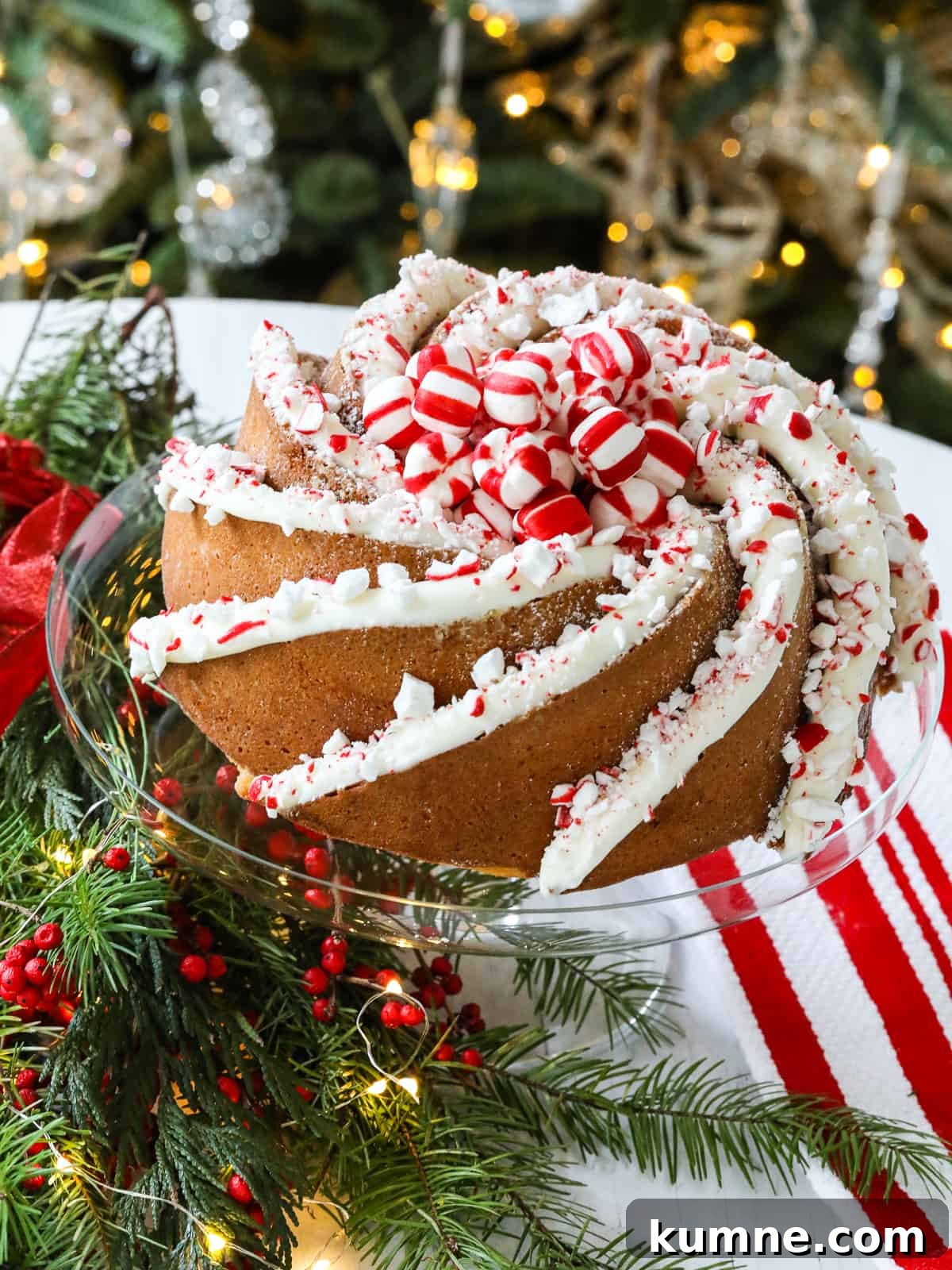 Christmas bundt cake decorated by tree