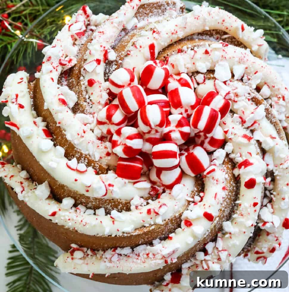 Swirl bundt Christmas cake with peppermint buttercream and crushed candies