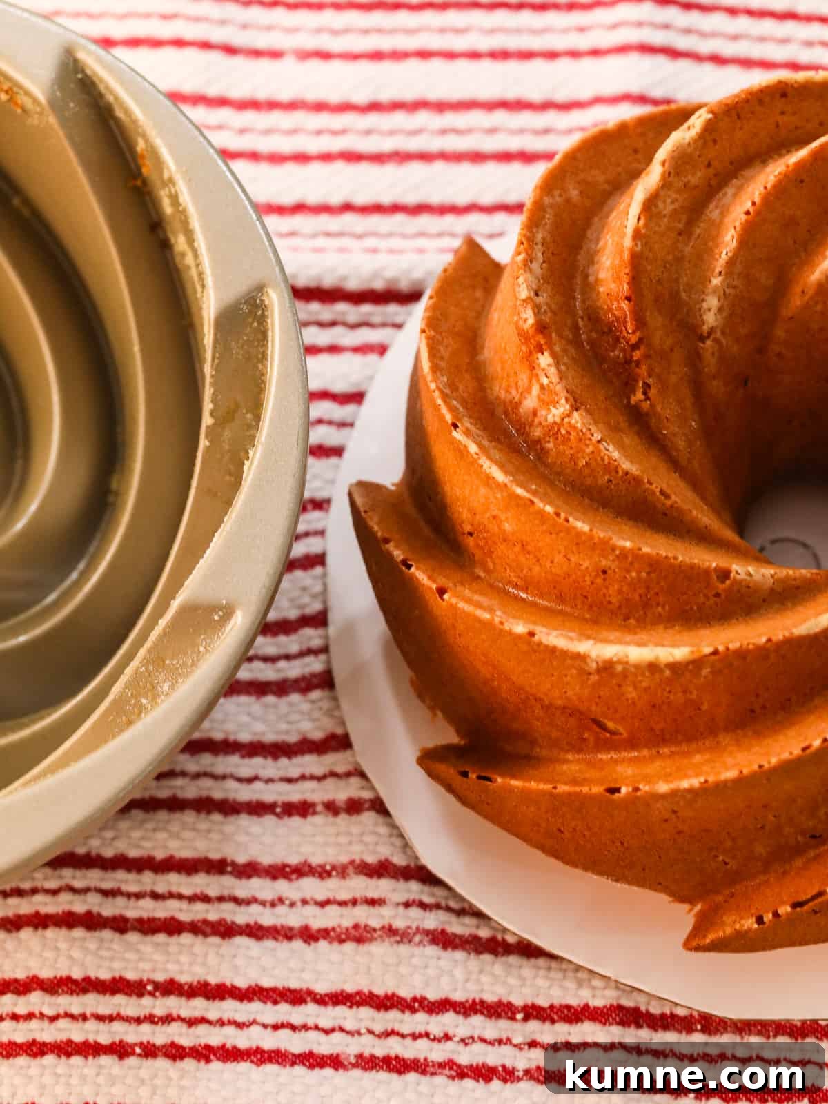 Baked bundt cake out of pan