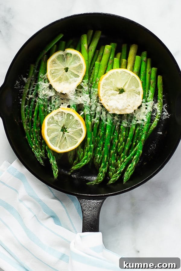 Parmesan Lemon Asparagus Skillet - Enjoy this quick and easy Parmesan Lemon Asparagus Skillet recipe as a healthy side dish during your busy weeknights. This is loaded with Parmesan, garlic, lemon juice, dried oregano and Italian seasoning. Parmesan Lemon Asparagus Skillet Primavera Kitchen Recipe