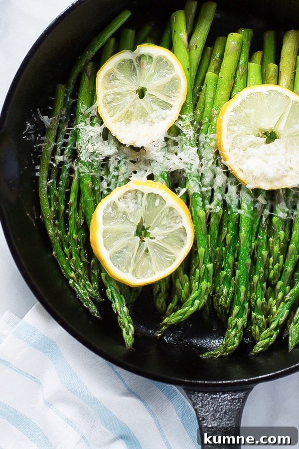 Parmesan Lemon Asparagus Skillet - Enjoy this quick and easy Parmesan Lemon Asparagus Skillet recipe as a healthy side dish during your busy weeknights. This is loaded with Parmesan, garlic, lemon juice, dried oregano and Italian seasoning. Parmesan Lemon Asparagus Skillet Primavera Kitchen Recipe