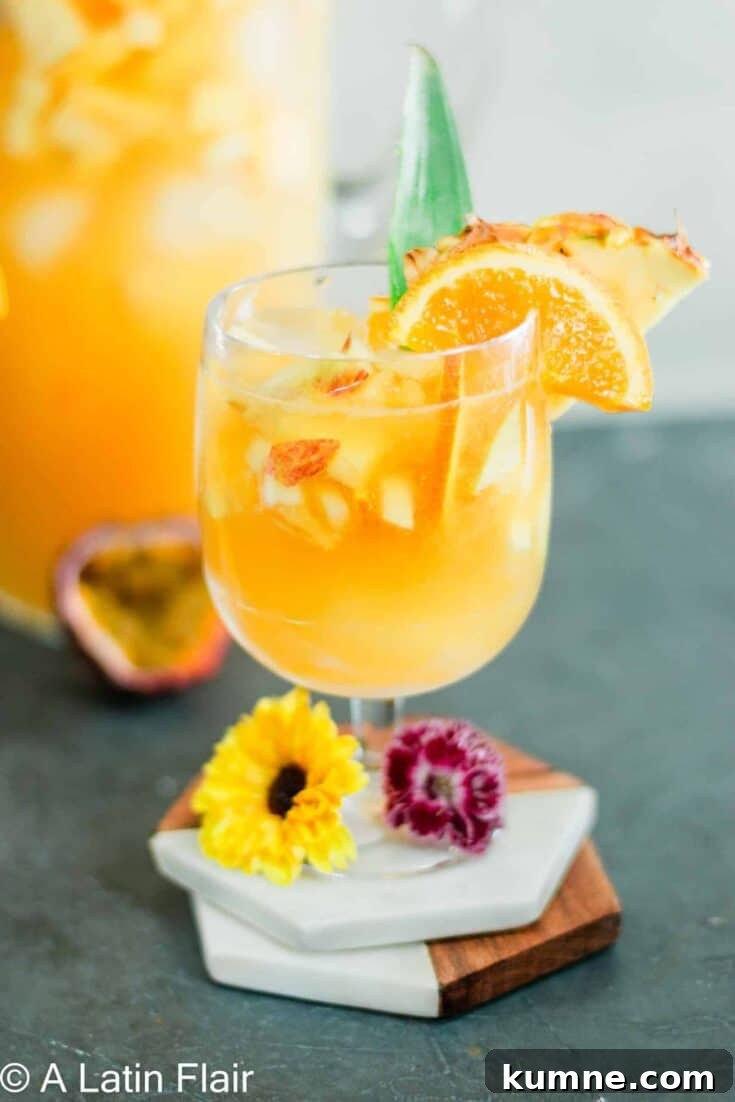 A glass of puerto rican tropical sangria.