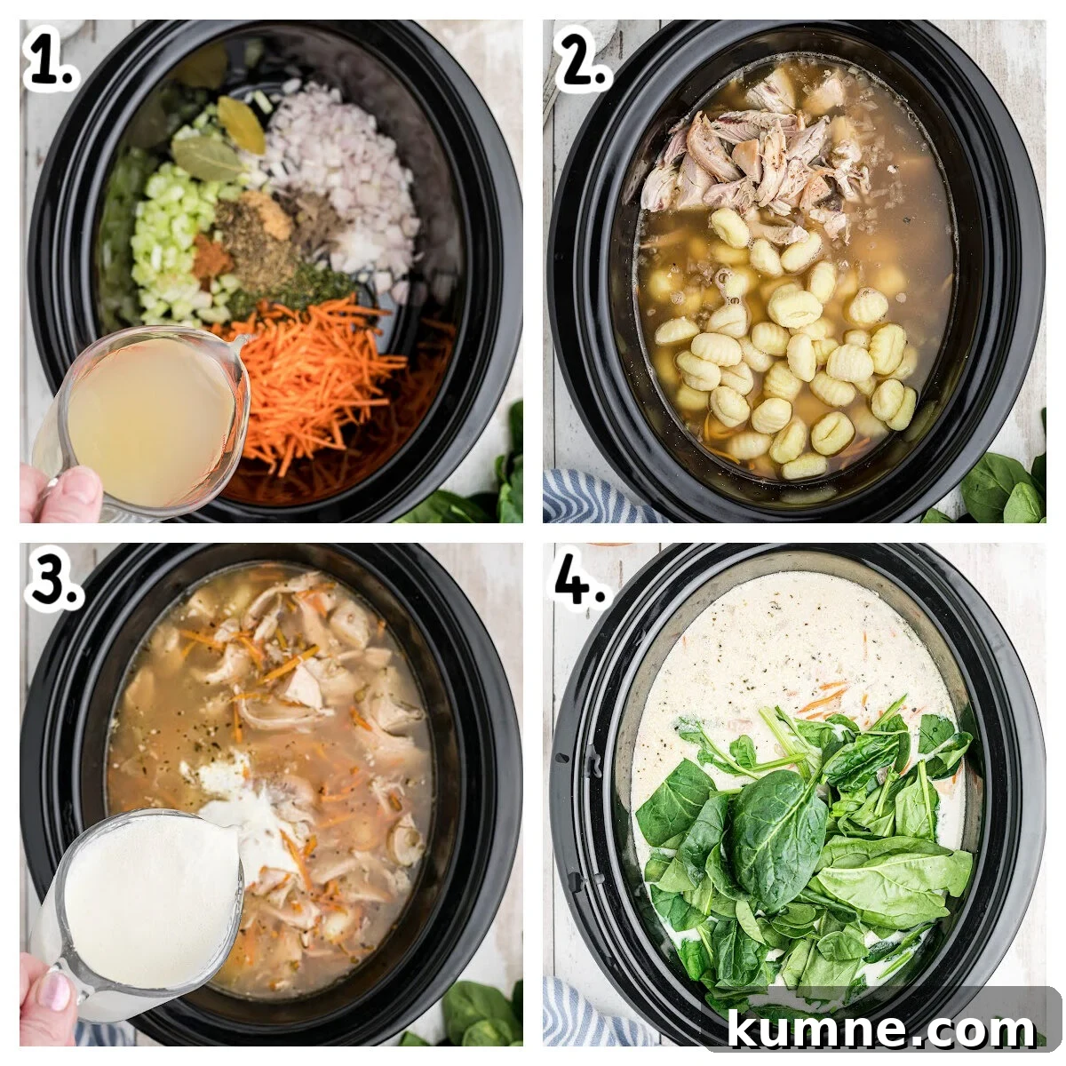 Slow Cooker Chicken and Gnocchi Soup Recipe 4 collage on how to make chicken gnocchi soup in crockpot